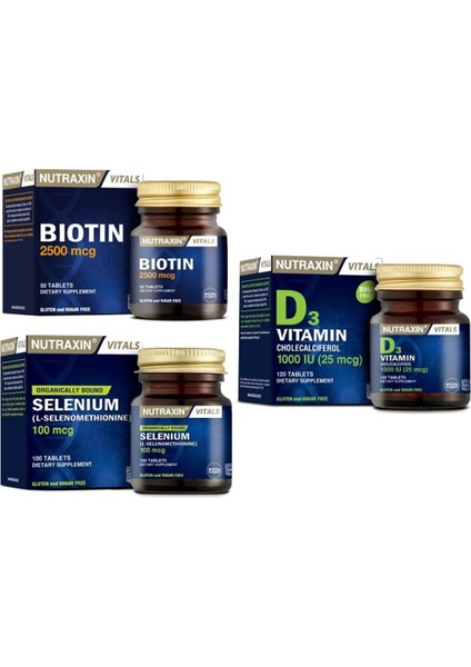 Vitamin D3 1000 Iu 120 Tablet + Selenium 100 Mcg T100 Tablet + Biotin 2500 Mcg 50 Tablet