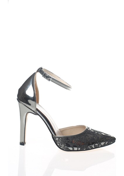 Platin Ayna Desenli Lazer Kesim Stiletto Kadın Klasik Ayakkabı 21531CNR