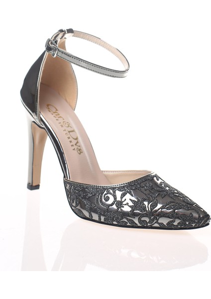 Platin Ayna Desenli Lazer Kesim Stiletto Kadın Klasik Ayakkabı 21531CNR