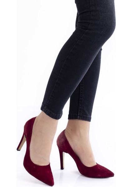 Bordo Süet Aynalı Stiletto Topuklu Kadın Klasik Ayakkabı 1501CNR