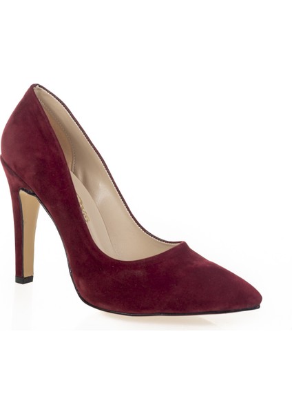 Bordo Süet Aynalı Stiletto Topuklu Kadın Klasik Ayakkabı 1501CNR