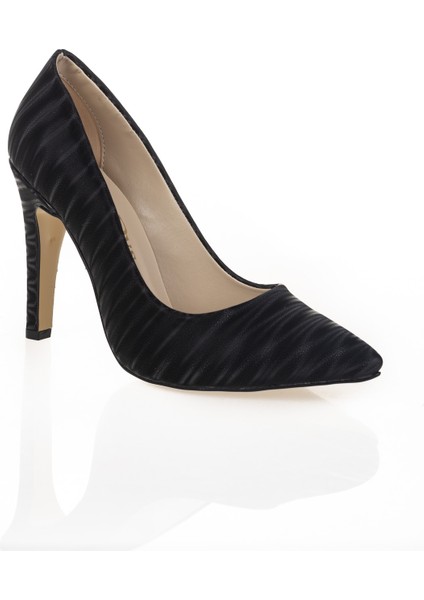 Siyah 3 Boyut Çizgili Aynalı Stiletto Topuklu Kadın Klasik Ayakkabı 1501CNR modelleri
