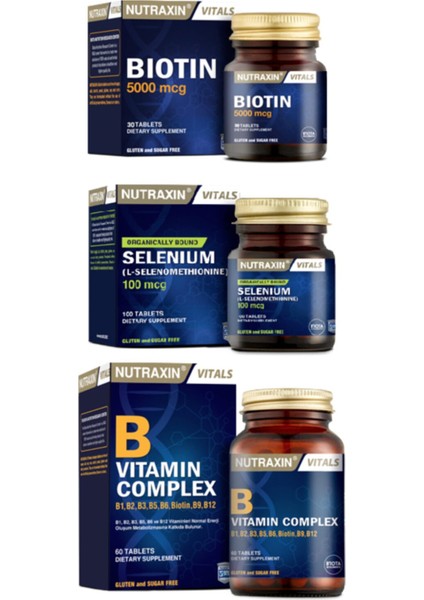 B Vitamin Complex 60 Tablet + Biotin 5000 Mcg 30 Tablet + Selenium 100 Mcg 100 Tablet
