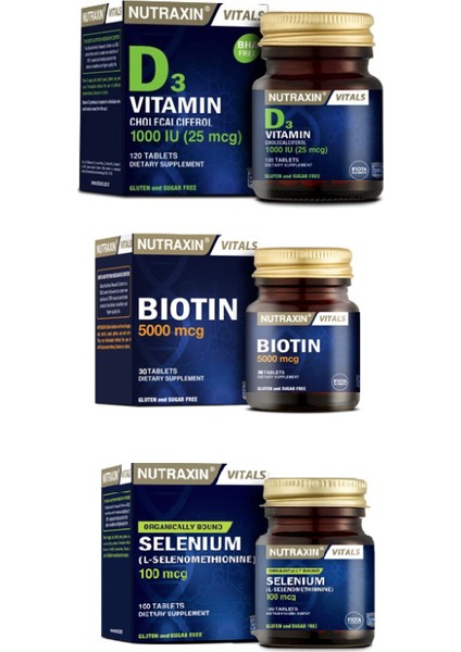 Vitals Biotin 5000 Mcg 30 Tablet+Selenium 100MCG 100 Tablet+D3 Vitamini 120 Tablet