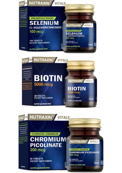 Biotin 5000 Mcg 30 Tablet +Selenium 100 Mcg 100 Tablet+Krom Minerali Içeren Gıda Takviyesi 90 Tablet