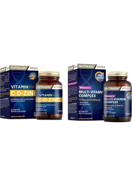 1000 Mg C VITAMINI,1000 Iu D Vitamini ve 10 Mg Çinko (Vitamin Max)+ Multivitamin Kadın 60 Tablet