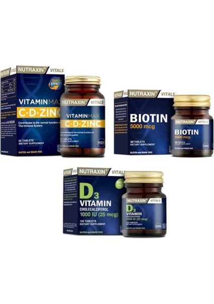 Vitamin D3 1000 Iu 120 Tablet+Vitamin Max 60 Tablet+Bıotın 5000 Mcg 30 Tablet