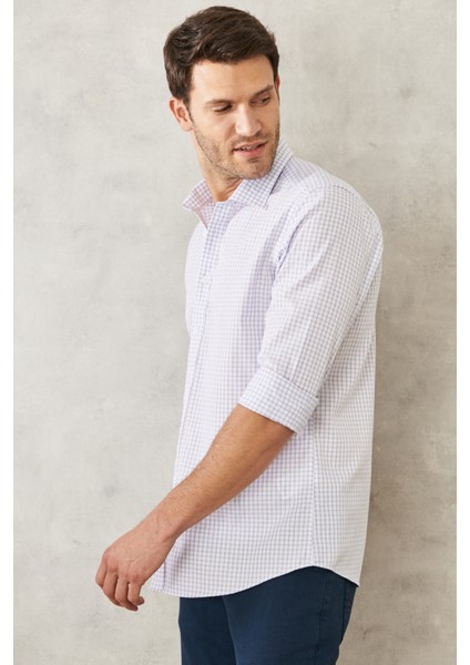 ALTINYILDIZ CLASSICS Erkek Beyaz-mavi Ütü Gerektirmeyen Non-ıron Slim Fit Dar Kesim Klasik Yaka %100 Pamuk Kareli Gömlek indirimleri