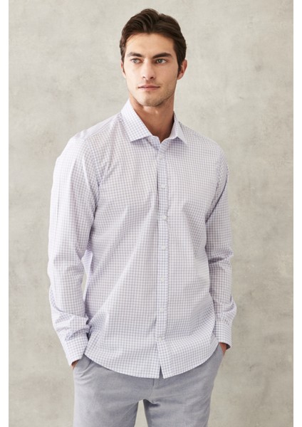ALTINYILDIZ CLASSICS Erkek Beyaz-mavi Ütü Gerektirmeyen Non-ıron Slim Fit Dar Kesim Klasik Yaka %100 Pamuk Kareli Gömlek