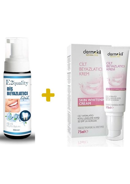 E2'Quality Diş Beyazlatıcı Köpük + Dermokil Cilt Beyazlatıcı Krem 75 Ml