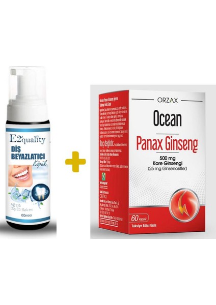 E2'Quality Diş Beyazlatıcı Köpük + Orzax Panax Ginseng 60 Kapsül