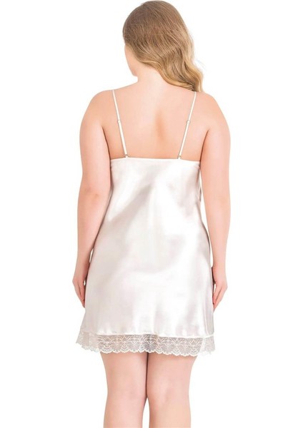 Büyük Beden Ekru Kısa Ikili Saten Sabahlık Gecelik Takımı modelleri