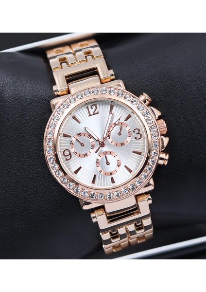 Rose Renk Taşlı Kadın Kol Saati & Rose Renk Nazar Boncuğu Bileklik Hediye Seti modelleri