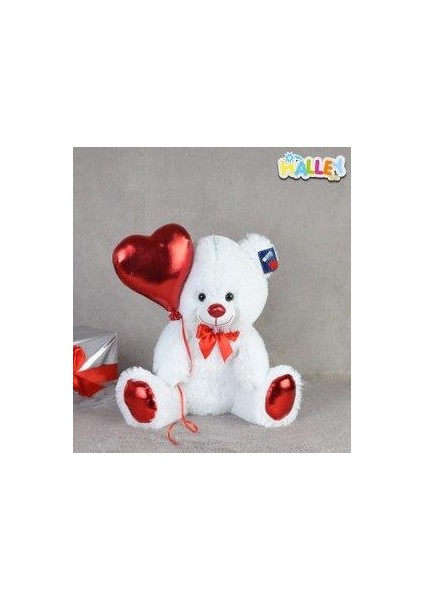 Parlak Kumaş Balonlu Beyaz Ayıcık 40 cm