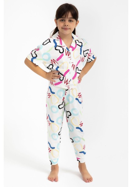 2786 Garson Love Krem Kız Çocuk Gömlek Pijama Takımı