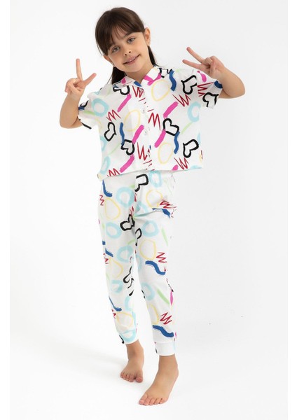 2786 Garson Love Krem Kız Çocuk Gömlek Pijama Takımı