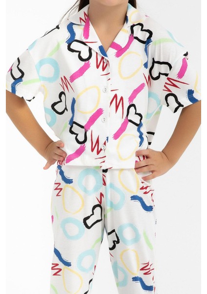2786 Garson Love Krem Kız Çocuk Gömlek Pijama Takımı