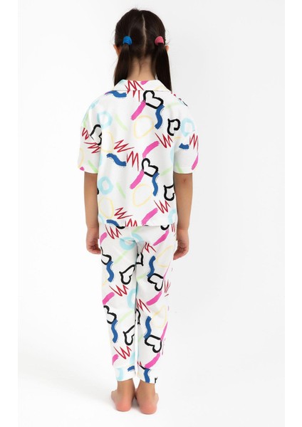 2786 Garson Love Krem Kız Çocuk Gömlek Pijama Takımı