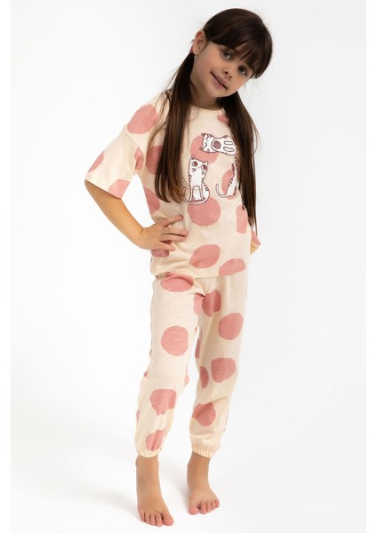 2790 Garson Cats Badem Kız Çocuk Pijama Takımı