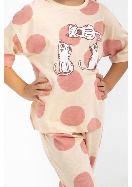 2790 Garson Cats Badem Kız Çocuk Pijama Takımı