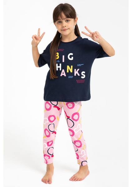 2800 Big Thanks Lacivert Kız Çocuk Pijama Takımı