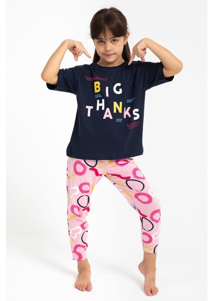 2800 Big Thanks Lacivert Kız Çocuk Pijama Takımı modelleri