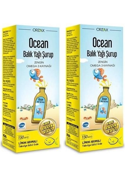 Ocean Omega 3 Şurup 150ML. Limon Aromalı (Yeni Kutu) 2 Adet