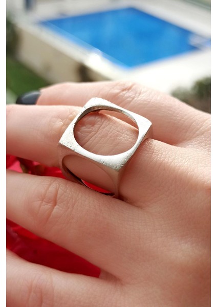 Antik Gümüş Kaplama Küp Şekilli El Yapımı Ayarlanabilir Kadın Yüzük