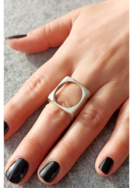 Antik Gümüş Kaplama Küp Şekilli El Yapımı Ayarlanabilir Kadın Yüzük modelleri