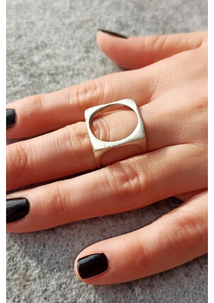 Antik Gümüş Kaplama Küp Şekilli El Yapımı Ayarlanabilir Kadın Yüzük fırsatları