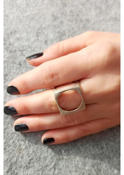 Antik Gümüş Kaplama Küp Şekilli El Yapımı Ayarlanabilir Kadın Yüzük indirimleri