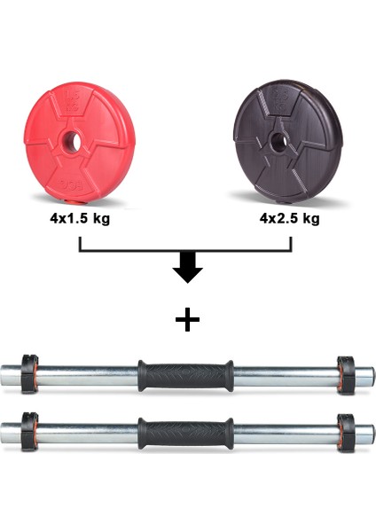 ECG Ecgspor 16 kg Dambıl Seti Kırmızı-Siyah 6 In 1 Fitness Set