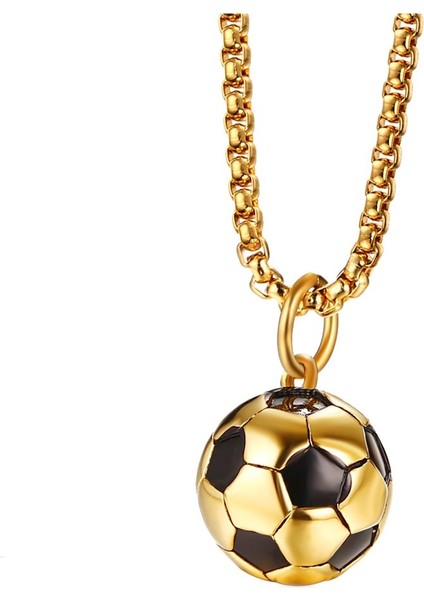 Erkek Kadın Paslanmaz Çelik Yuvarlak Futbol Futbol Kolye Altın Siyah (Yurt Dışından)