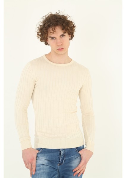 Viskon Elit Slim Fit Kazak - Kemik