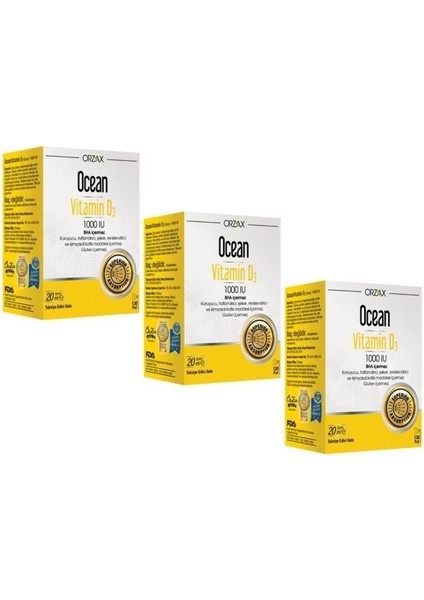 Ocean Vitamin D3 1000 Iu Sprey 20 ml 3 Adet SKT:11/2022