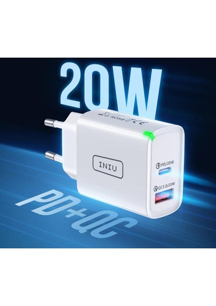 Hızlı  Şarj Adaptör 20W Pd 3.0 Quick Charge Type C +Usb A