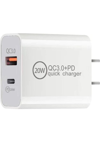 Hızlı  Şarj Adaptör 20W Pd 3.0 Quick Charge Type C +Usb A