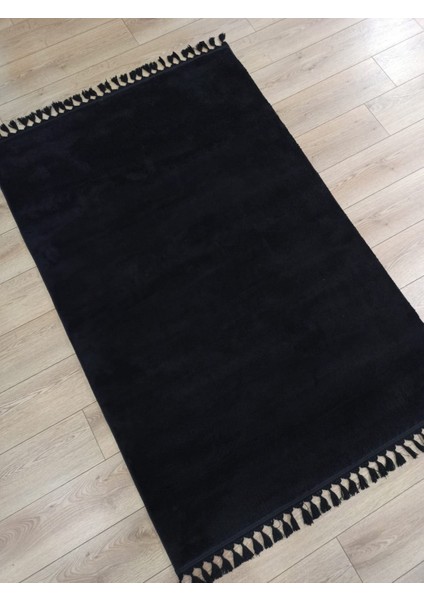 Çam Halı Softy 1821 Siyah Yumuşak Dokulu Saçaklı Dekoratif Halı