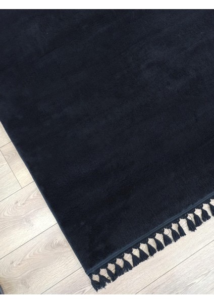Çam Halı Softy 1821 Siyah Yumuşak Dokulu Saçaklı Dekoratif Halı