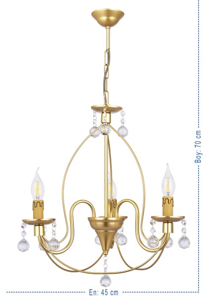 Kale 3 Lü Lüx Taşlı Avize (Gold)