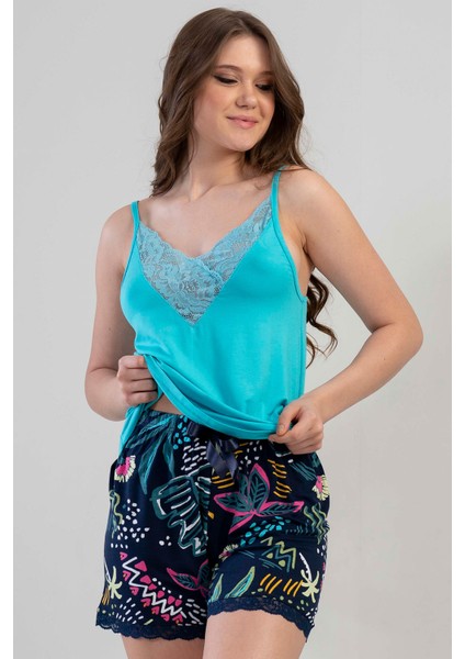 Ip Askılı Dantelli Şortlu Pijama Takım