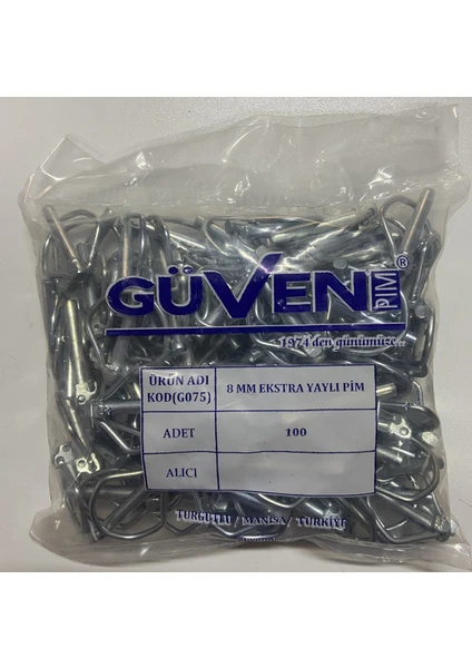 8 mm Güven Yaylı Pim (100 Adet)