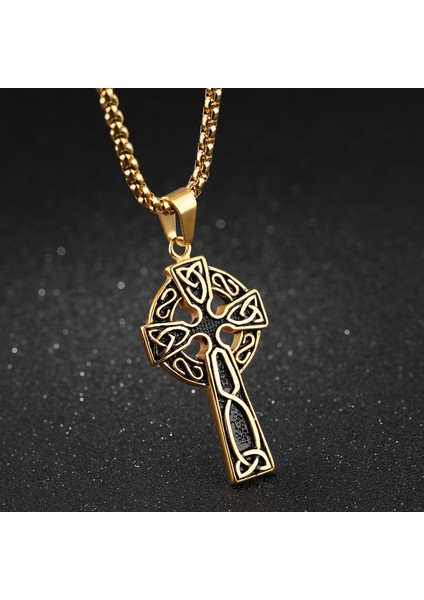 Altın Erkek Paslanmaz Çelik Kelt Çapraz Telkari Irlandalı Düğüm Kolye 24 "link Zinciri (Yurt Dışından)