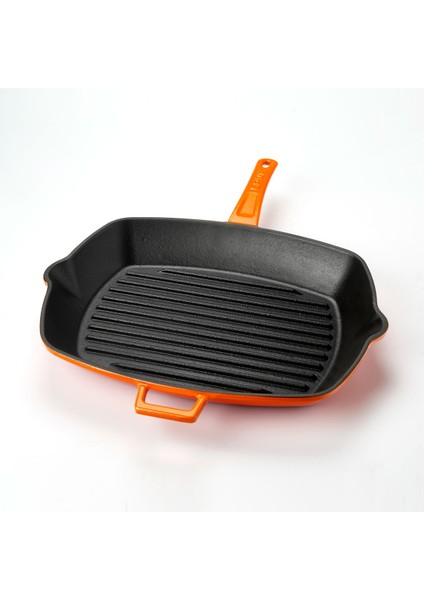 Döküm Izgara Tava Metal Saplı Ölçü 26 x 32 cm - Turuncu