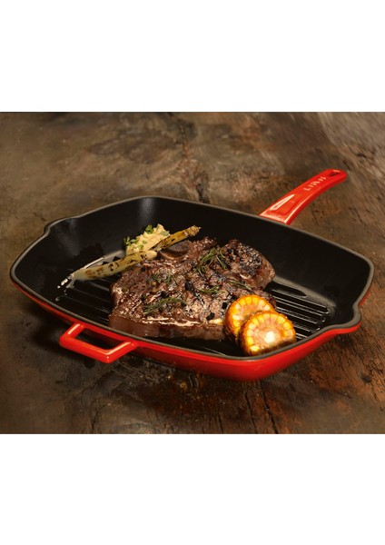 Döküm Izgara Tava Metal Saplı Ölçü 26 x 32 cm - Turuncu