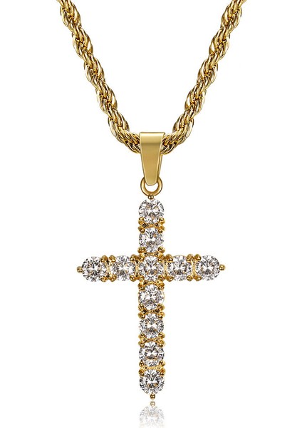 Altın Bling Zirkon Hip Hop Haç Kolye Paslanmaz Çelik Çapraz Kolye (Yurt Dışından)