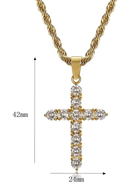 Altın Bling Zirkon Hip Hop Haç Kolye Paslanmaz Çelik Çapraz Kolye (Yurt Dışından)