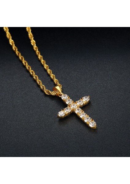 Altın Bling Zirkon Hip Hop Haç Kolye Paslanmaz Çelik Çapraz Kolye (Yurt Dışından)