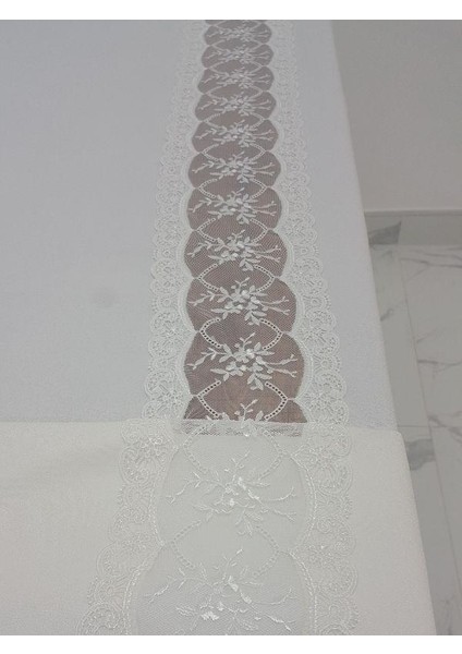 Sidal Lüx Dantelli Krep Kumaş Krem Masa Örtüsü Dikdörtgen 170x330 cm - 1003