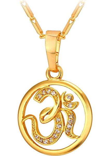 18 K-Altın Kaplama Aum Om Kolye Charm Hindistan Hinduizm Takı Kübik Zirkonya Kakma Muska Şanslı Kolye (Yurt Dışından)